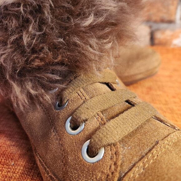 UGG ANTOINE Women Brown Fur Suede Lace-up Zipper Sneaker Boots Y2K Women Size 10 - Picture 7 of 11